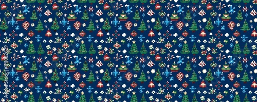 seamless pattern of Pixel art Christmas  green red festive winter holiday 