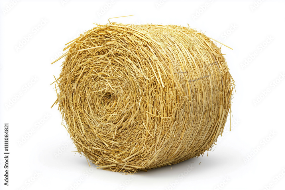 A close-up of a round bale of hay , isolated on white background A close-up of a round bale of hay , isolated on white background