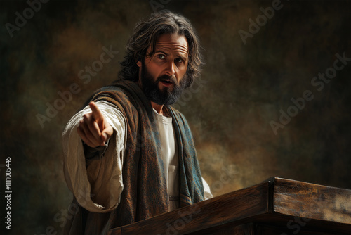 Jesus Christ Preaching with Outstretched Hand in a Spiritual Moment