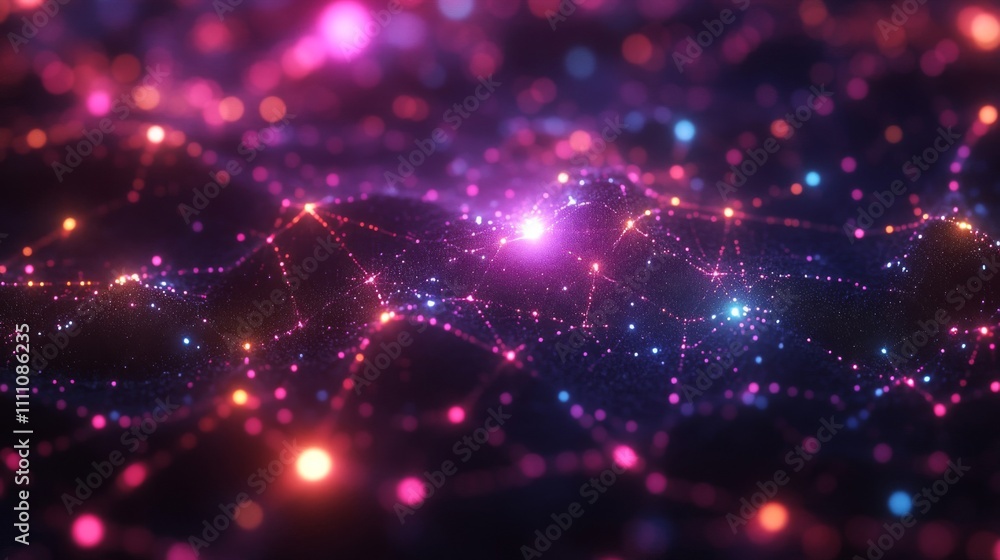 Obraz premium Abstract Wavy Network with Glowing Points and Lines