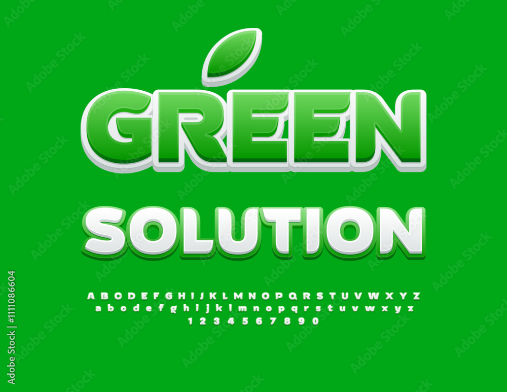 Vector natural template Green Solution. Modern creative Font. Set of innovative Alphabet Letters and Numbers Vector natural template Green Solution. Modern creative Font. Set of innovative Alphabet Letters and Numbers