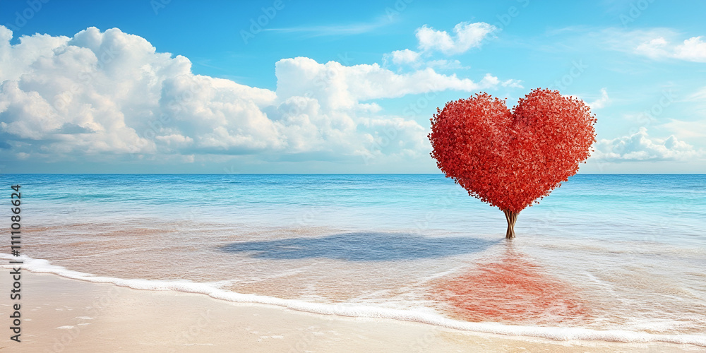 Fototapeta premium Heart-Shaped Tree on a Tropical Beach