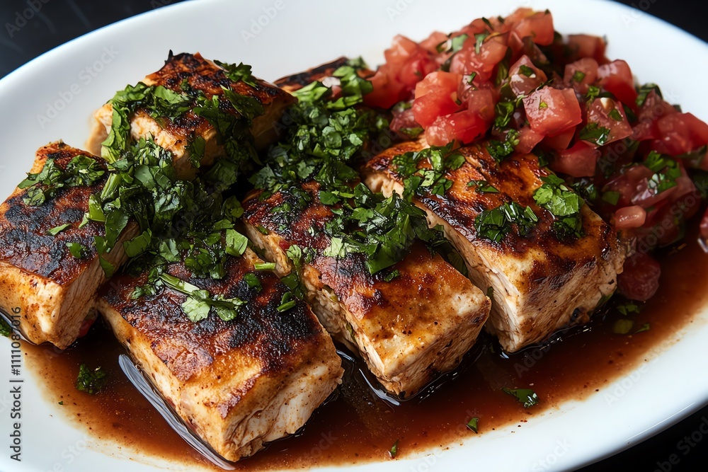Delicious Chicken Quesadillas Served with Salsa on a Black Tabletop Delicious Chicken Quesadillas Served with Salsa on a Black Tabletop