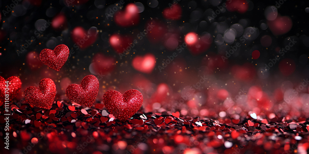 Sparkling Heart Decorations with Glitter Background Sparkling Heart Decorations with Glitter Background