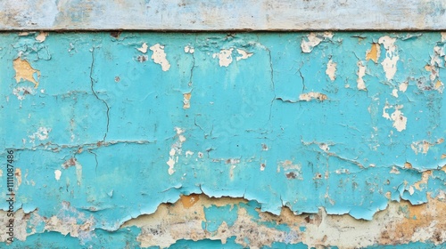 Weathered Blue Wall with Peeling Paint and Cracks