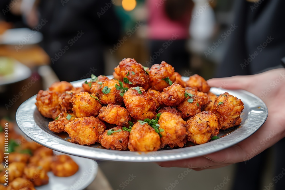 Hand-Held Plate of Saucy Chicken Wings Ready to Enjoy Hand-Held Plate of Saucy Chicken Wings Ready to Enjoy