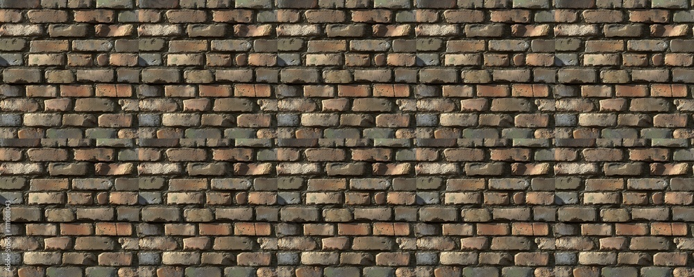 Naklejka premium A textured wall of uneven, gray and brown bricks.