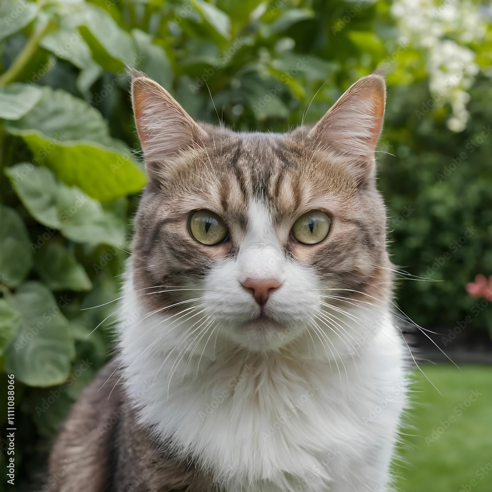 Obraz premium Closeup shot of a cat in a garden during the day