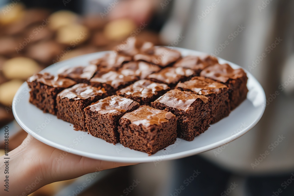 Indulgent Chocolate Brownies Presented in a Hand Indulgent Chocolate Brownies Presented in a Hand
