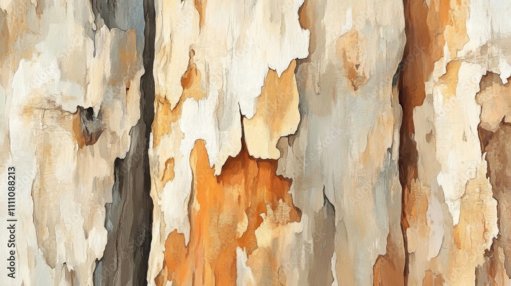 Fototapeta premium Abstract Painting of Tree Bark with Cracked and Flaking Texture