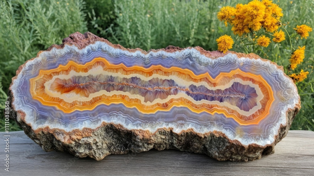 Agate Geode with Orange, Purple, and White Bands Agate Geode with Orange, Purple, and White Bands