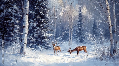 deer in the snowy forest photo