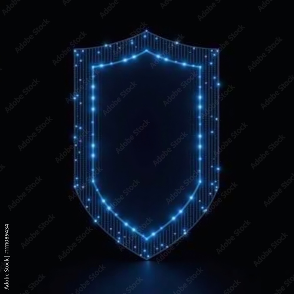 Fototapeta premium Advanced hologram protective shield with glowing lines and particles on a dark background.