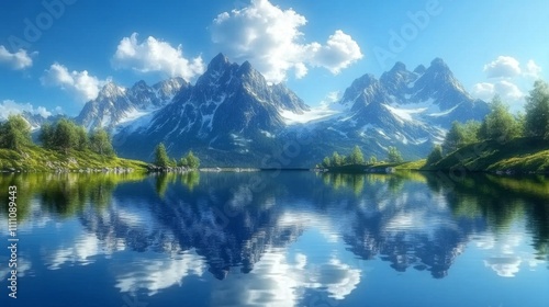 Mountain Range Reflecting in a Still Lake