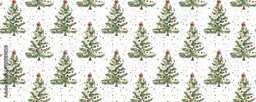 seamless pattern of Watercolor Christmas trees green red festive winter holiday design 