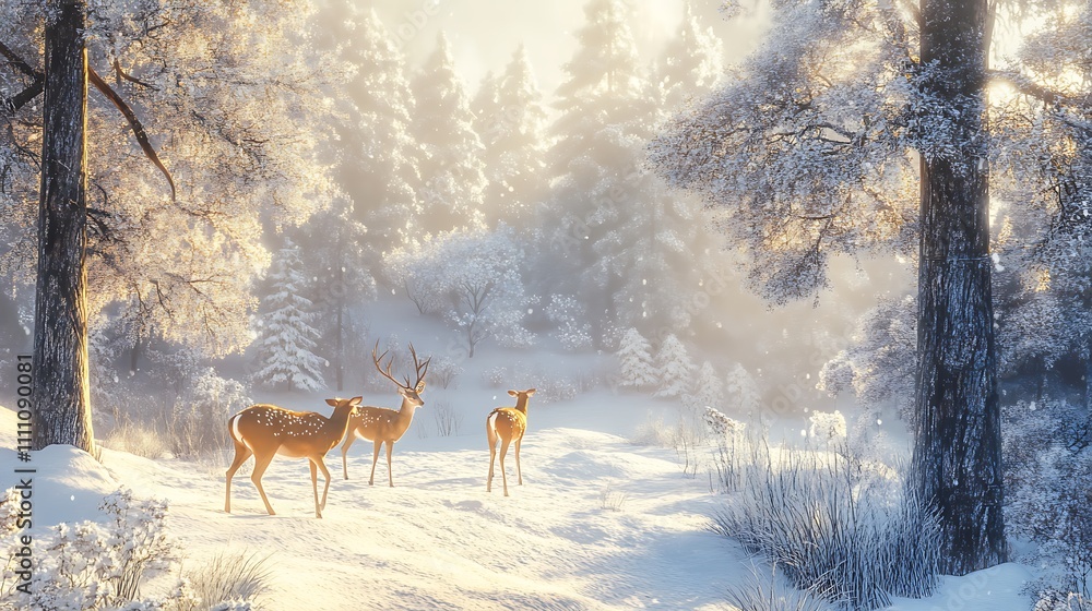 deer in the snowy forest deer in the snowy forest