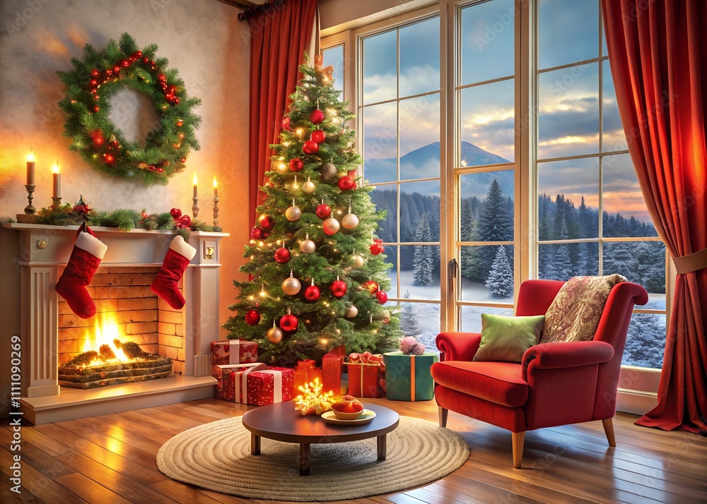 Obraz premium Christmas tree scene in decoration background