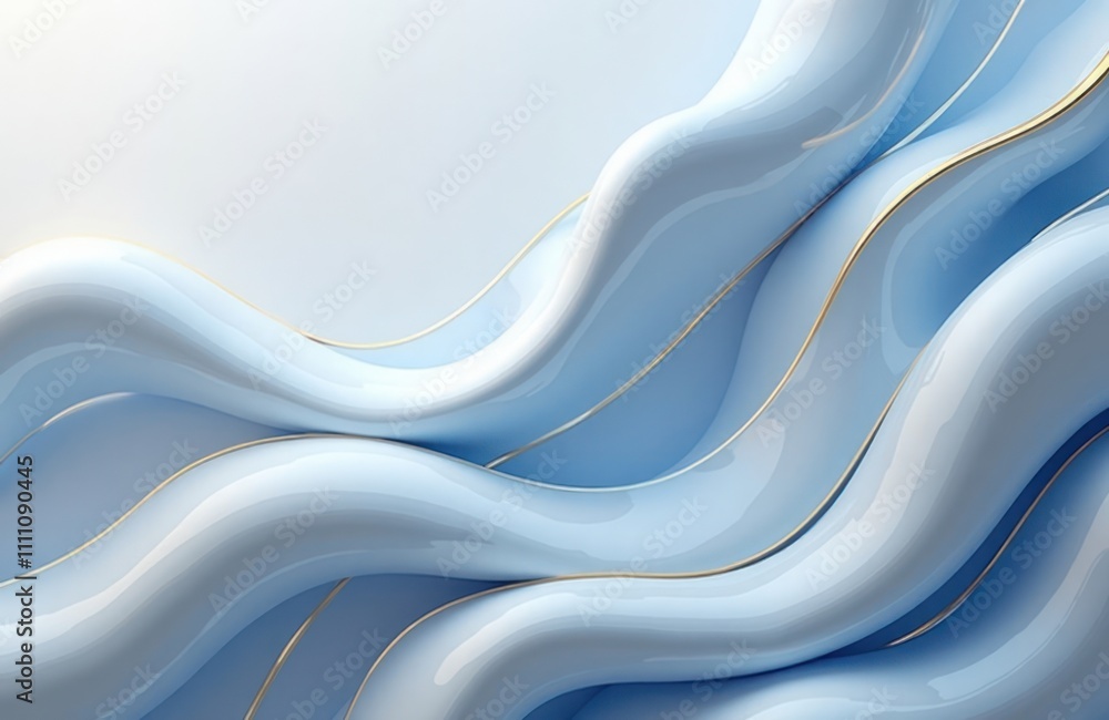 Abstract design with light blue, white wavy shapes, gold lines. Modern, smooth 3d geometric structure background. Elegant, minimalist tech backdrop. Soft light effect creates comfortable atmosphere. Abstract design with light blue, white wavy shapes, gold lines. Modern, smooth 3d geometric structure background. Elegant, minimalist tech backdrop. Soft light effect creates comfortable atmosphere.