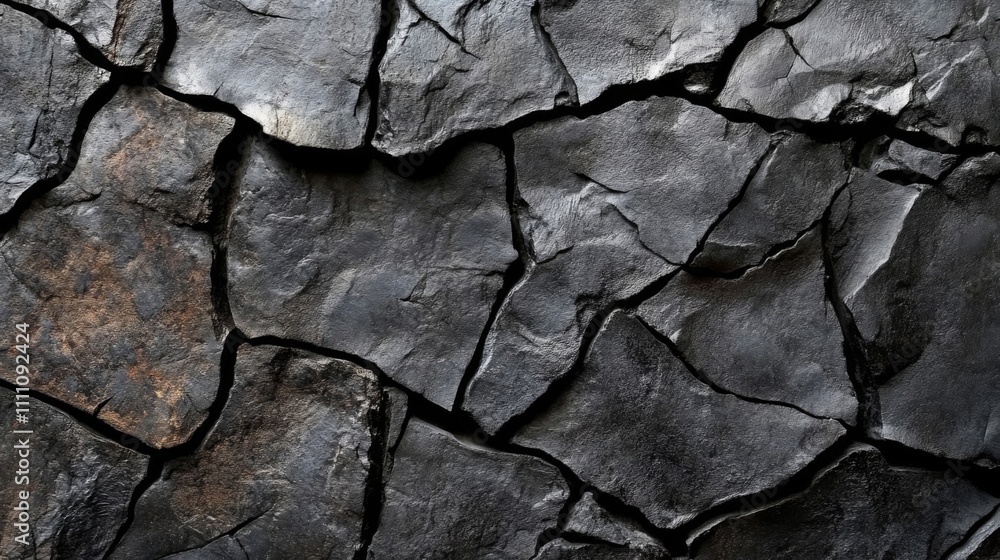 Fototapeta premium A Close-Up of a Dark, Cracked Stone Wall