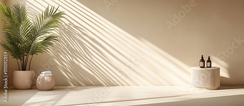 Wallpaper Mural Bright and serene interior with sunlight casting shadows and plants in a minimalist setting Torontodigital.ca