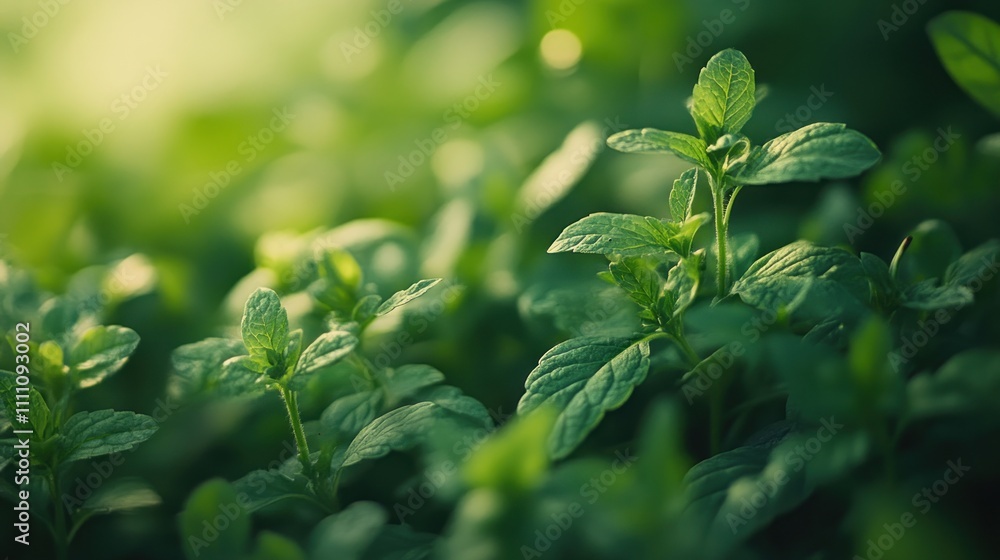 Lush green mint plants in sunlight. Lush green mint plants in sunlight.