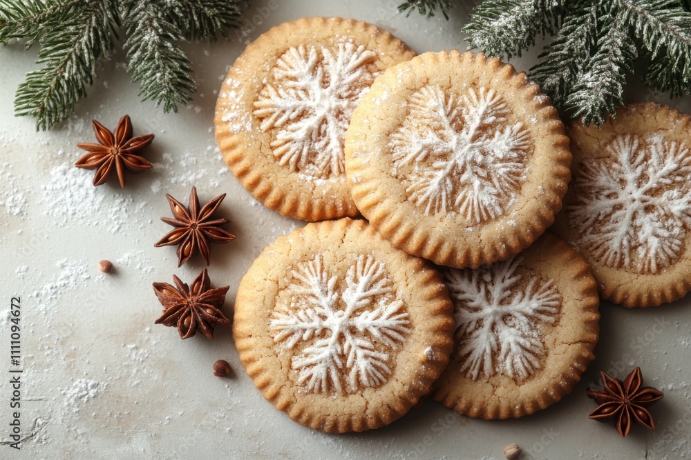 Gingerbread cookies placed among festive pinecones. A cozy and warm design for Christmas and New Year themes. Close-up with space for text Gingerbread cookies placed among festive pinecones. A cozy and warm design for Christmas and New Year themes. Close-up with space for text
