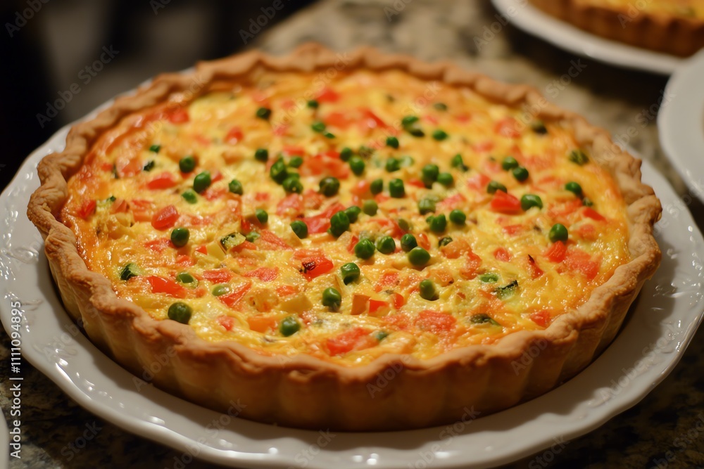 Vibrant Quiche Garnished with Fresh Vegetables Vibrant Quiche Garnished with Fresh Vegetables
