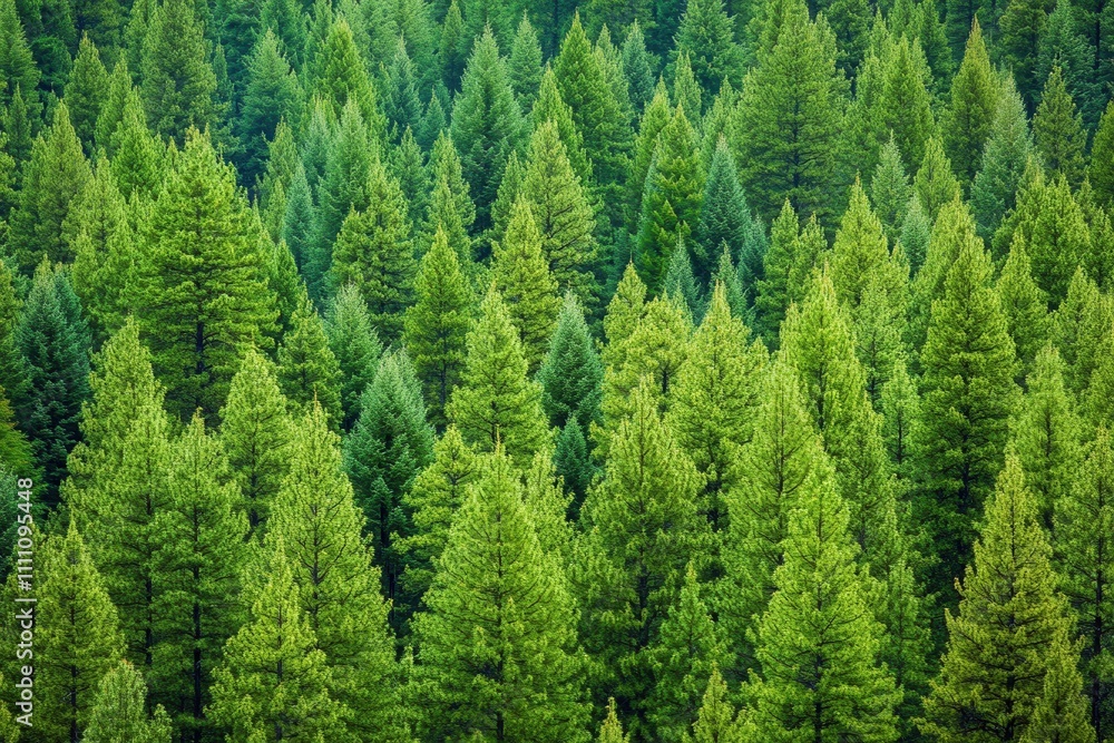Obraz premium Vibrant green trees amidst old spruce, fir, and pine woods