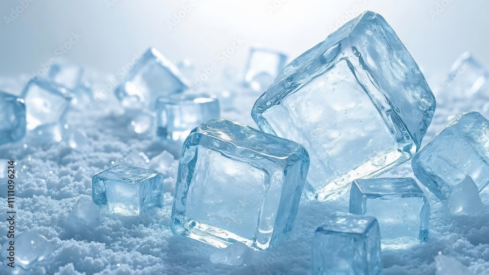 Crystal Clear Ice Cubes, Pristine Icy Texture Close-up Crystal Clear Ice Cubes, Pristine Icy Texture Close-up