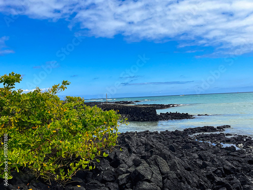 Beautiful coastline on Isla Santa Cruz on Galapagos Archipelago, close to Charles Darwin Research Center in Puerto Ayora
