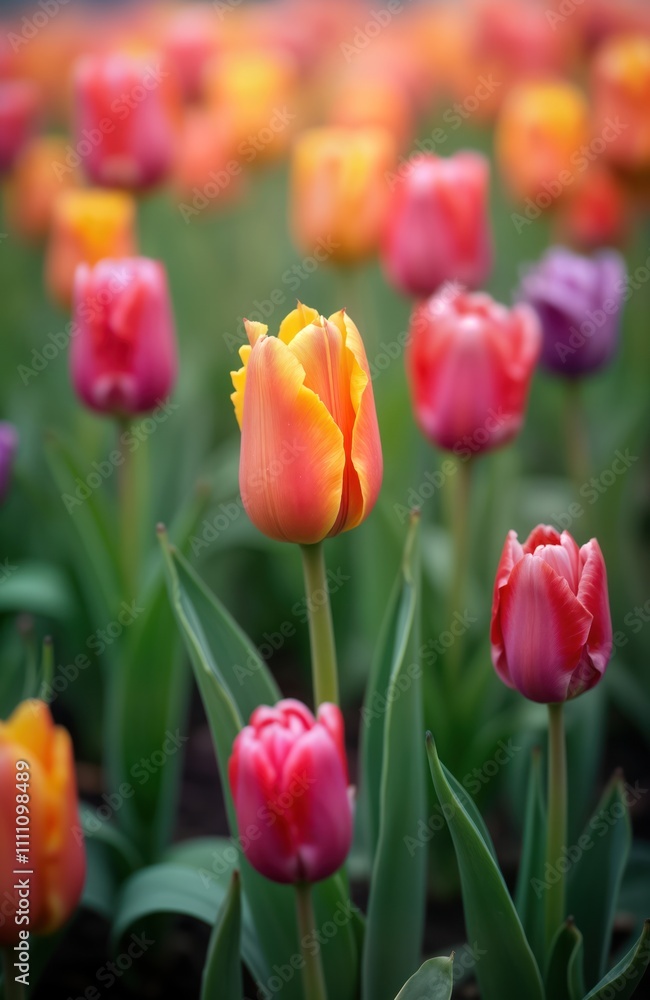 Colorful tulips bloom in spring garden. Vibrant array of multi colored tulips in flower field. Beautiful spring flowers in soft focus. Garden full of spring blossoms. Perfect for spring themed photo. Colorful tulips bloom in spring garden. Vibrant array of multi colored tulips in flower field. Beautiful spring flowers in soft focus. Garden full of spring blossoms. Perfect for spring themed photo.