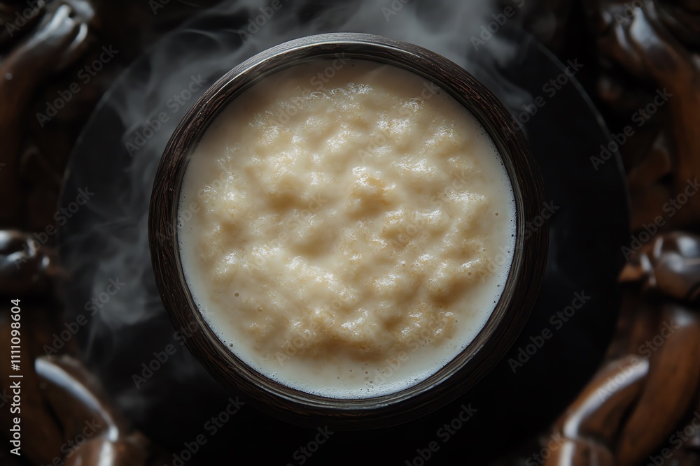 Top View of a Steaming Bowl of Ramen on a Black Table Top View of a Steaming Bowl of Ramen on a Black Table