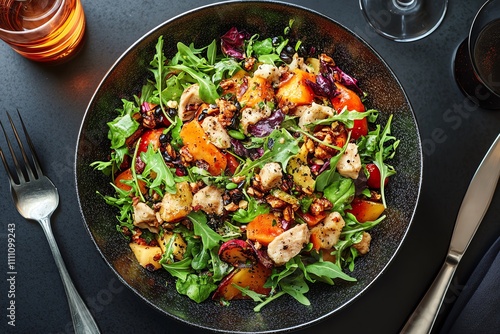 Colorful Assortment of Fresh Fruits in a Bowl on Dark Surface - Top View