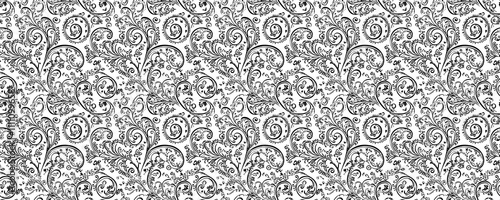 seamless pattern of Black white paisley floral pattern  elegant vintage design  romantic mood  textile print 