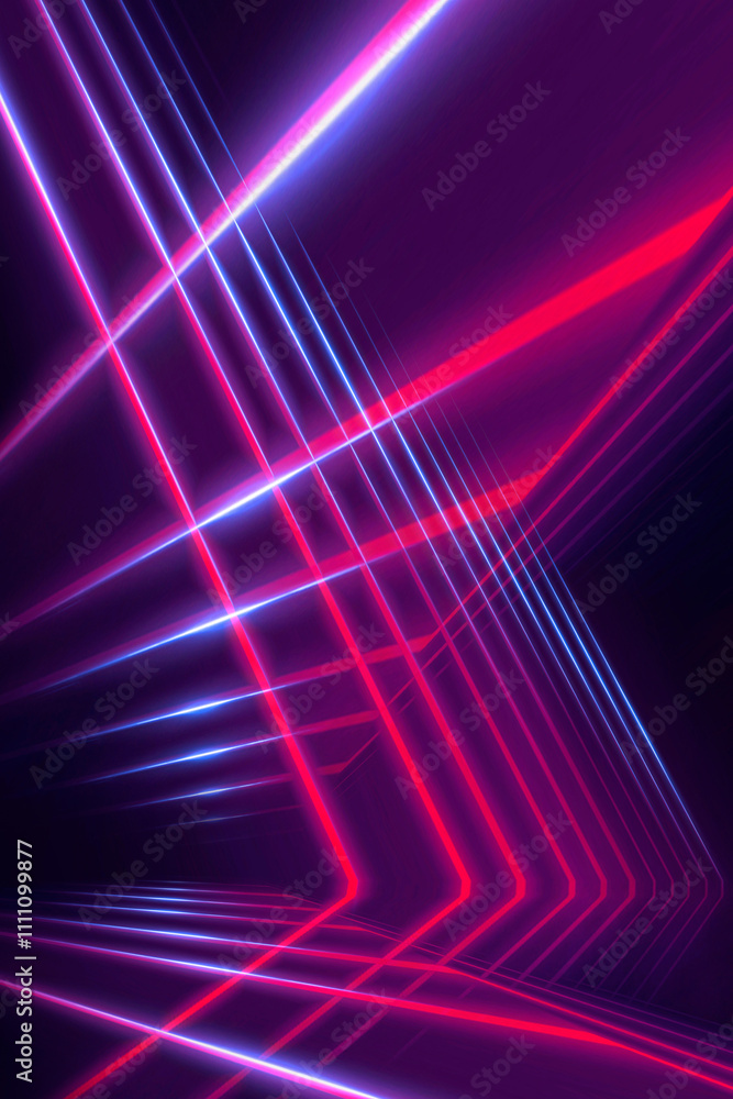 Neon light in tunnels, rays and lines. Perspective of light in motion. Dark abstract neon background, empty stage. Neon light in tunnels, rays and lines. Perspective of light in motion. Dark abstract neon background, empty stage.