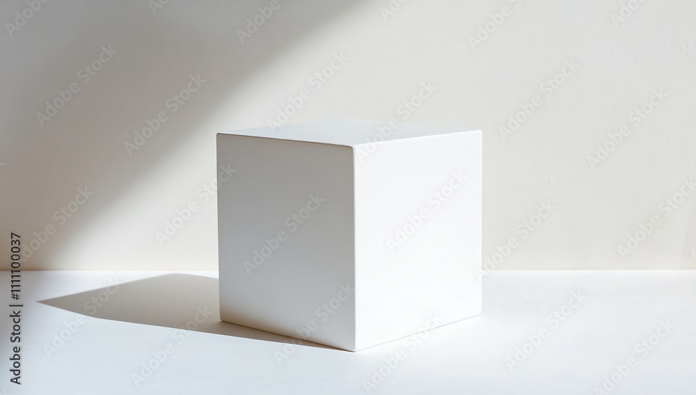 Minimalist white cube on a light background with soft shadows highlighting its clean lines and shape Minimalist white cube on a light background with soft shadows highlighting its clean lines and shape