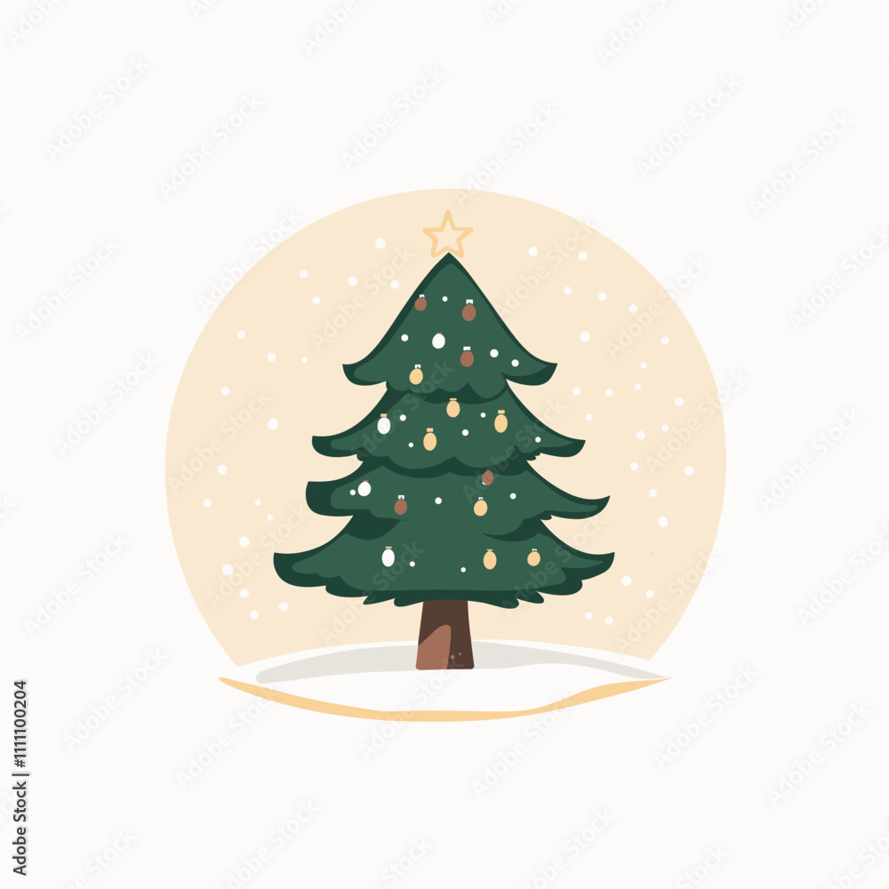 Obraz premium Cartoon Christmas tree with ornaments and a star on top.