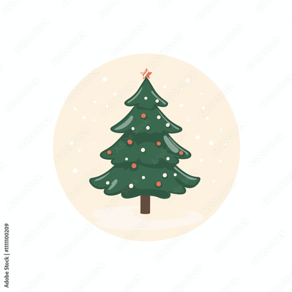 Cartoon Christmas tree with ornaments and a star on top. Cartoon Christmas tree with ornaments and a star on top.