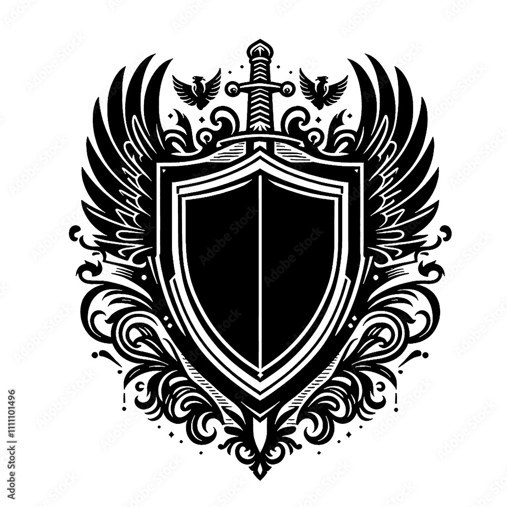 Obraz premium shield frame vector black and white