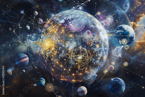 Artistic Depiction of Universal Laws Governing Celestial Bodies