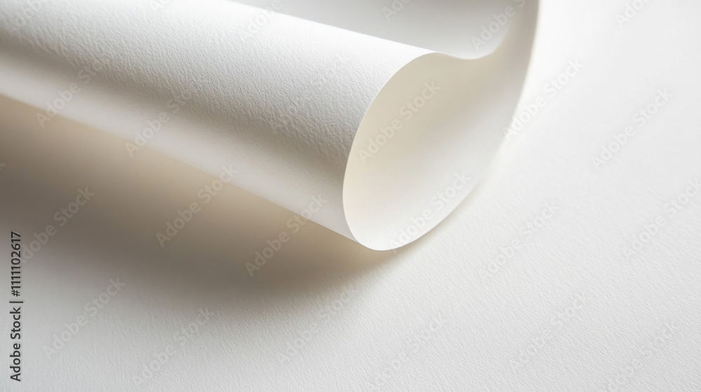 Close-up of a Rolled Sheet of White Textured Paper Close-up of a Rolled Sheet of White Textured Paper