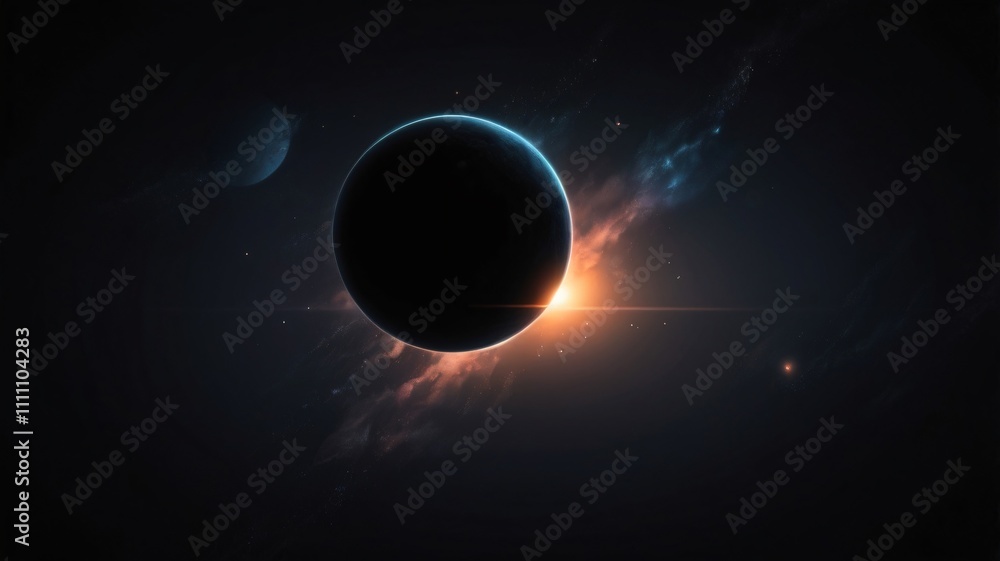 Obraz premium Dark celestial body surrounded by vibrant cosmic elements in a stunning abstract background