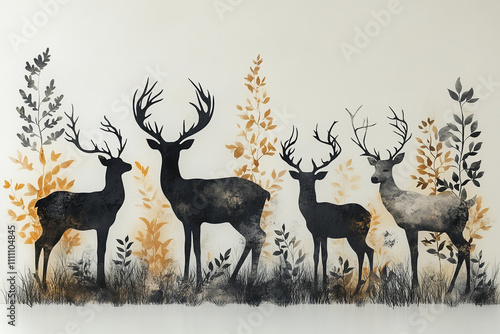 Elegant Deer Silhouettes Amidst Autumnal Foliage photo