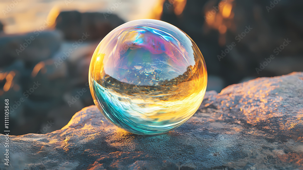 A iridescent glass sphere reflects colorful light. Iridescent. Illustration A iridescent glass sphere reflects colorful light. Iridescent. Illustration