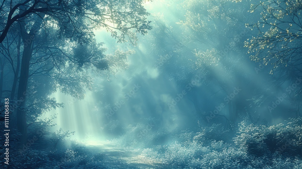 A forest with trees and sunlight shining through the leaves A forest with trees and sunlight shining through the leaves