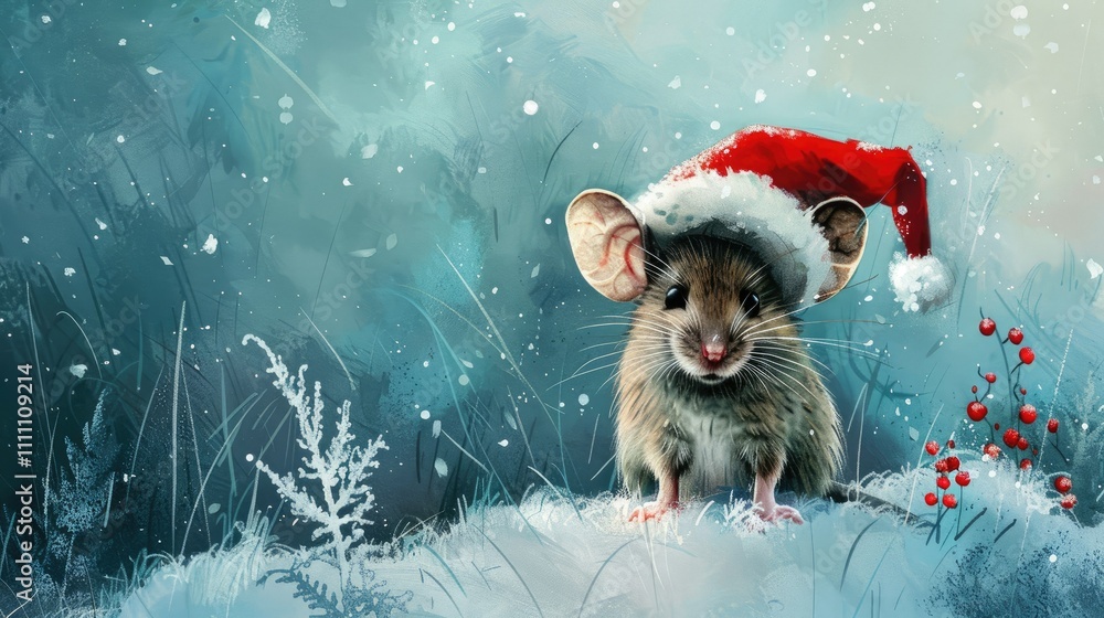 A cute, adorable mouse wearing a Santa hat A cute, adorable mouse wearing a Santa hat