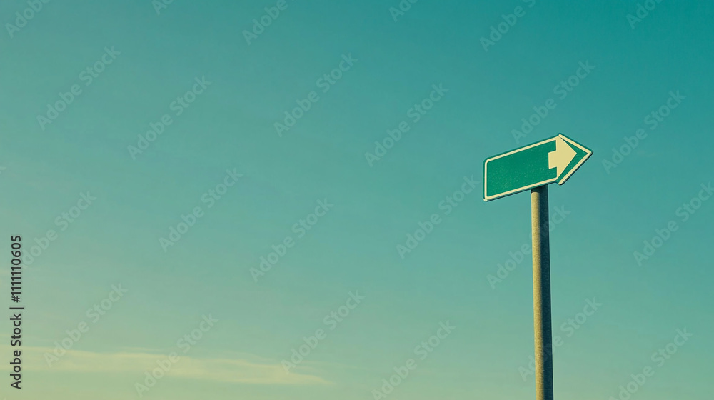 Green Directional Signpost Clear Sky Right Arrow Road Sign Guidance Concept Green Directional Signpost Clear Sky Right Arrow Road Sign Guidance Concept