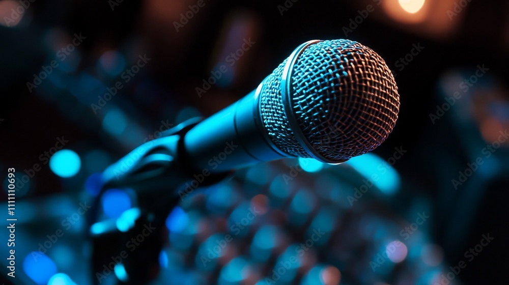 Obraz premium A close-up of a microphone, highlighting its design and potential use in performances.