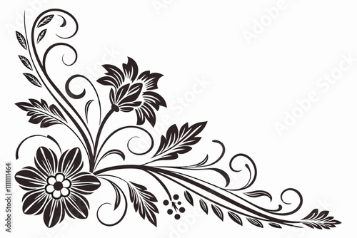 Floral corner border silhouette vector illustration