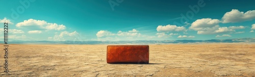 Large brown wallet sitting in the middle of a desert